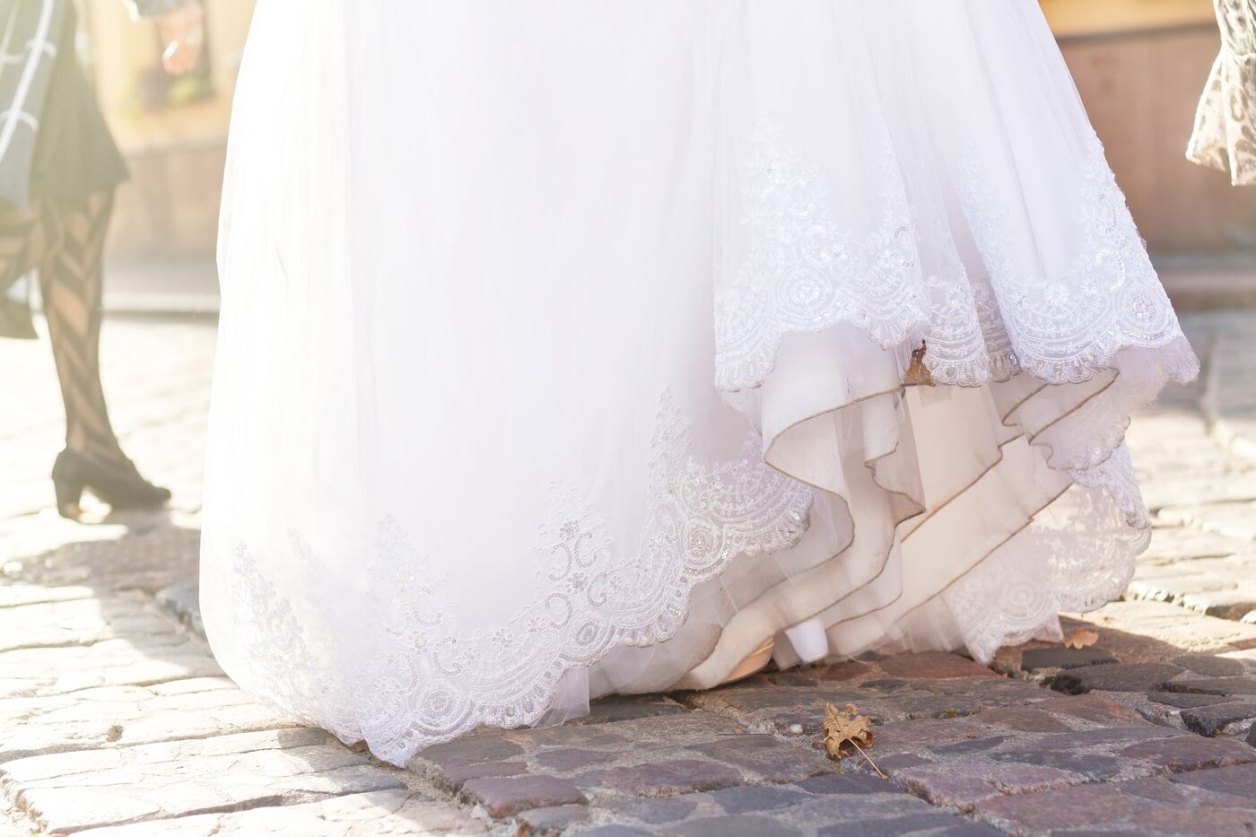 Wedding dress before cleaning with stains