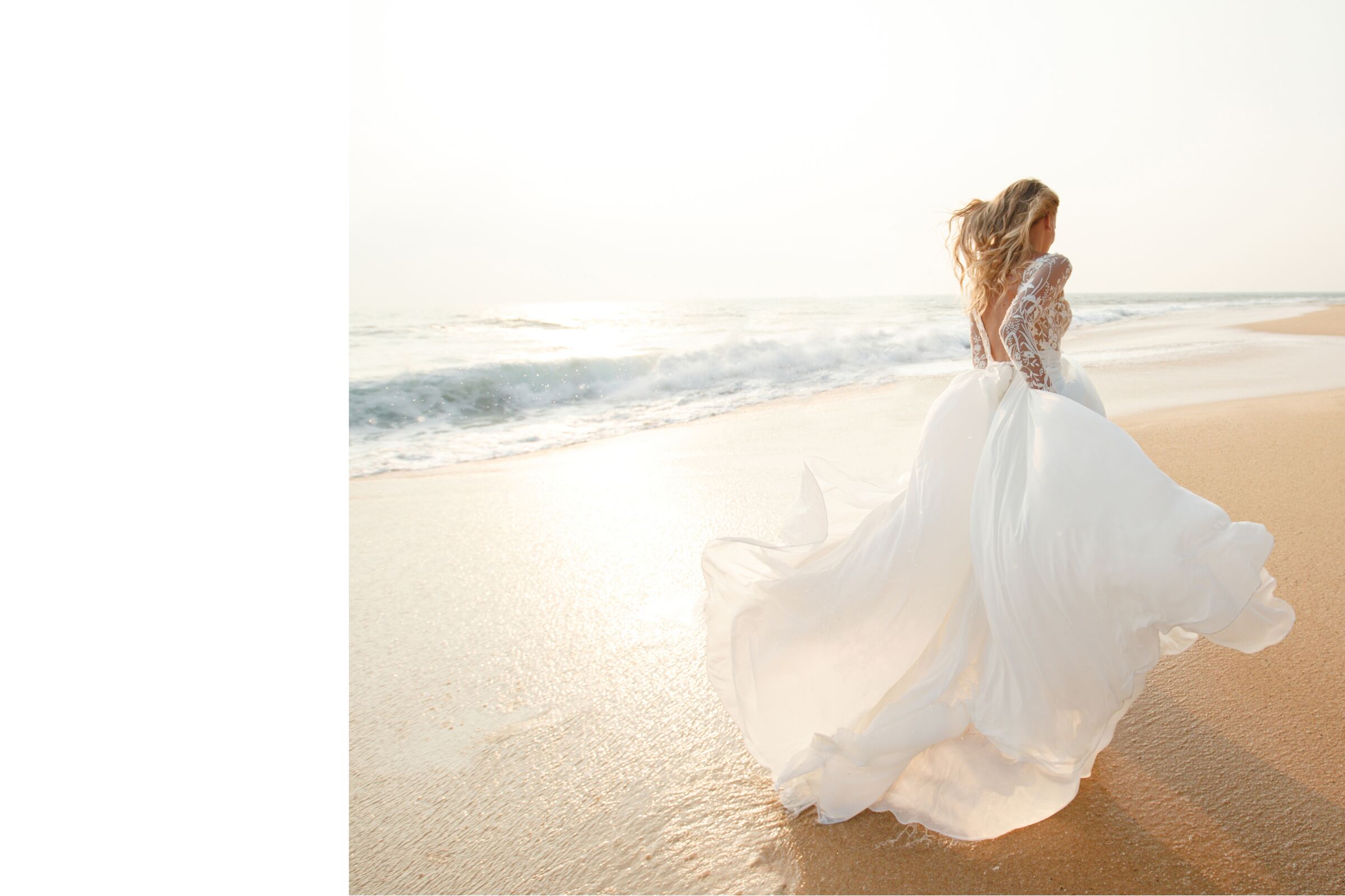 Bride in wedding dress on the beach