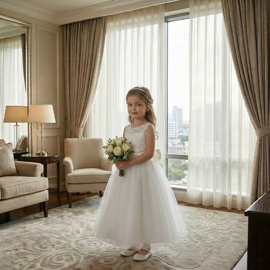 Flower girl in a short dress